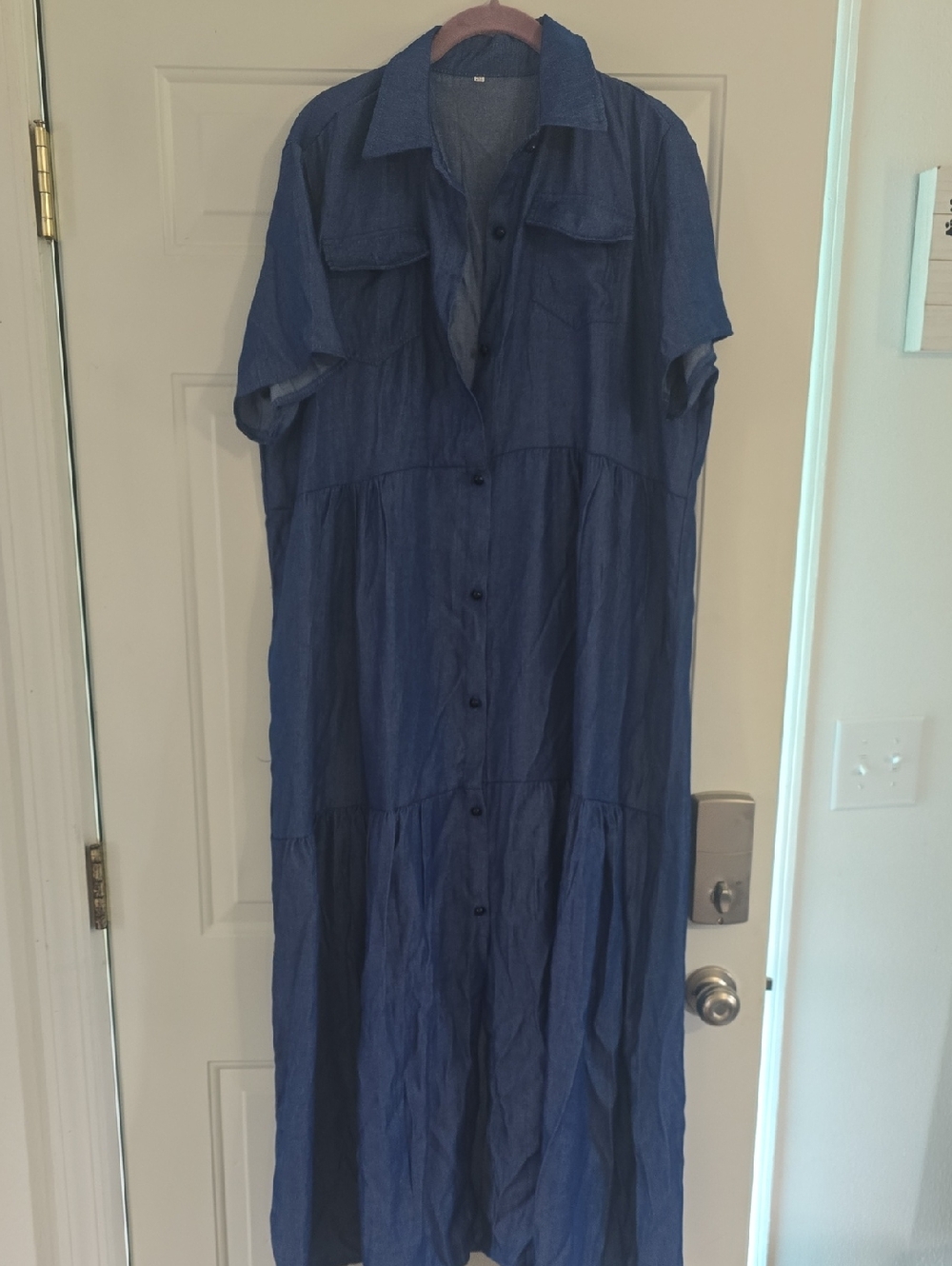 Relaxed Blue Tiered Button-Front Maxi Dress